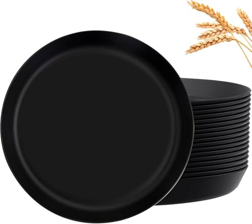 Nervure Unzerbrechliche Teller-Set, 18 Stück, 26 cm, Schwarz, für Pasta, Vorspeisen, Stoßfest, Dessert, Nudeln, BPA-frei, mikrowellensicher, spülmaschinenfest