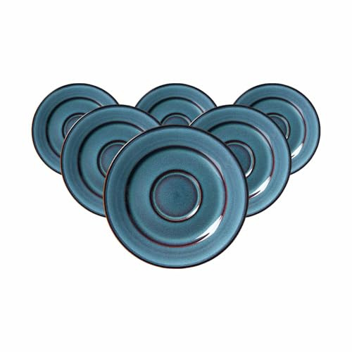 Ritzenhoff & Breker Bali Kaffeeuntertassen 6er Set, 15 cm, Runde Untertassen mit Farbverlaufstruktur, Reaktivglasur, Passend für Kaffeetasse (220 ml), Steinzeug, Blau