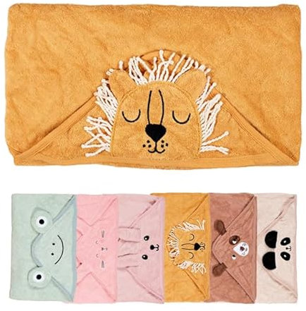 Asciugamano per bambini con cappuccio ricamato personalizzato, in cotone, super assorbente, adatto per neonati, neonati e bambini, unisex, perfetto come regalo - leone giallo
