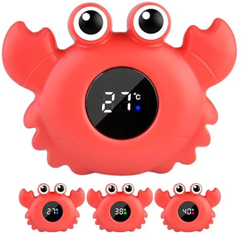Gauge de température du bain pour bébé - Thermomètre à eau flottante du crabe mignon | LCD Affichage de la jauge de sécurité pour la salle de bain pour bébé et les salles de bain pour enfant | Monite