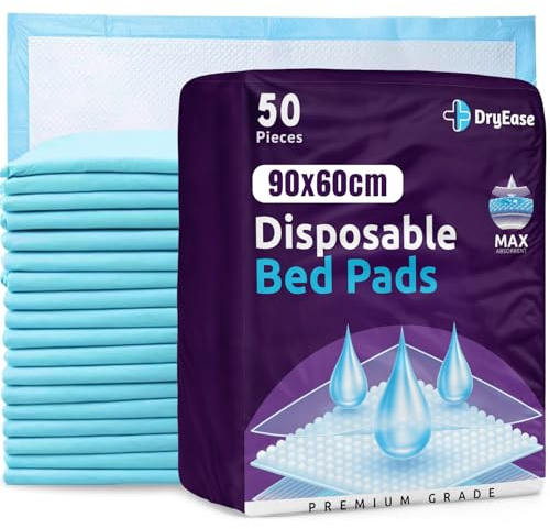 50 x DryEase Incontinence Bed Pads Disposable 90 x 60cm – Highly Absorbent
