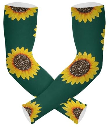 WDdZzyy Manicotti rinfrescanti per braccia per ragazzi, 1 paio di manicotti per braccia, protezione dai raggi UV, per pallavolo, pallavolo, basket, ciclismo, Falso Glitter Cartoon Girasole Verde,