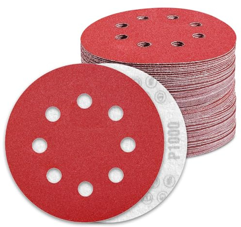 Disques Abrasifs 125mm Grain 1000 Papier Poncer 100 Pièces 8 Trous Disque Poncage pour Ponceuse Excentrique