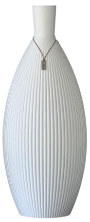 Design Vase OVO, Moderne 3D gedruckte Designvase mit Rillenmuster, Schwarz/Weiß/Grau, Dekorative Designvase (Weiß matt, 40 cm)