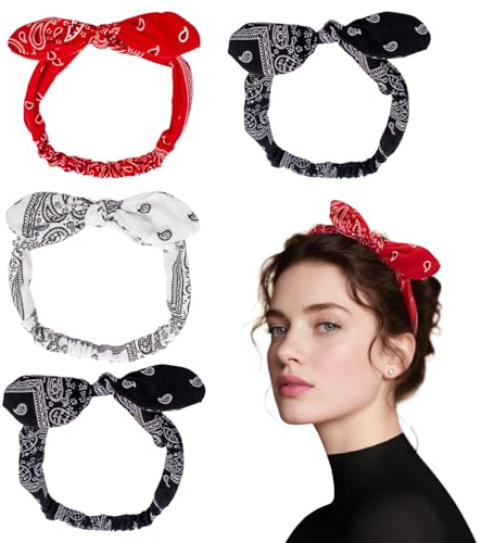 TUONYIS 4 Stück Paisley-Stirnbänder, Boho-Schleife, Bandana, elastische Paisley-Bandanas, Knoten, Kopftuch für Damen, Retro-Hasenohren, Stirnbänder für Mädchen und Frauen (mehrfarbig, Einheitsgröße)