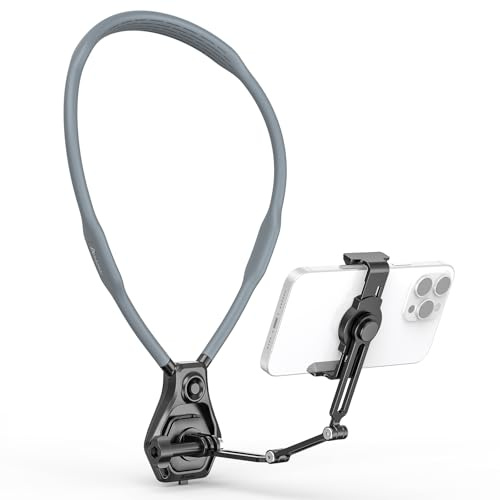 AMAZEAR Hands-Free Neck Mount for Phone & Action Camera - Adjustable Neckband Holder for iPhone, Android, POV Vlog Recording with Secure QR Magnetic Base, Elastic Anti-Shake Chest Strap