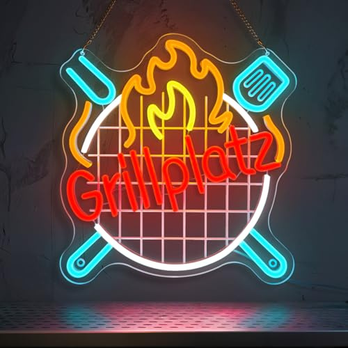 Flixyticy Grillplatz Neonschild Grill LED Neonlicht für Wanddekor | Perfekte für Papas Grillecke Grillhütte Grillpavillion Grillplatz Wand Dekor