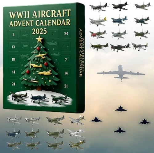 WW2 Aircraft Advent Calendars 2025, 24 Days WW2 Fighter Jets Ornaments Christmas Countdown Calendar, World War II Airplane Pendant Advent Calendars, World War II Air Fighter Christmas Tree Decorations