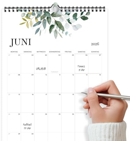 heaven+paper® Wandkalender 2026 | Familienplaner 2026 A4 | Planer 2026 mit Feldern | Made in Germany | Kalender 2026 Familienplaner | Jahresplaner 2026 mit Feiertagen und KW (Green, Hochformat)