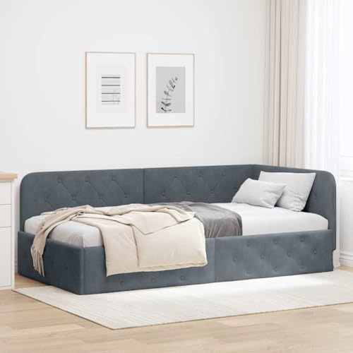 Amorsee Schlafsofa mit Lattenrosten, Polsterbett, Bettsofa, Einzelbett 90 cm x 190 cm, Sofabett, Gästebett, Tagesbett, ohne Matratze, Dunkelgrau