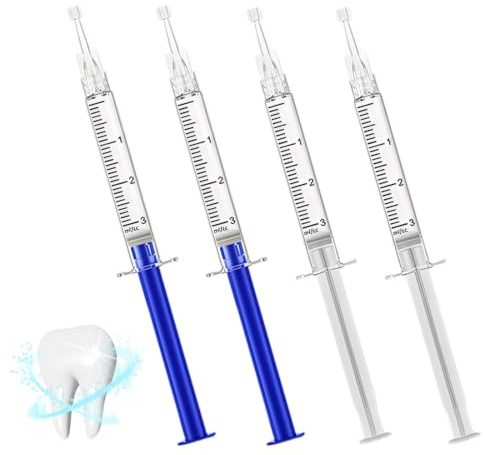 LQUYTA kit di 4 super convenienti, 4 ricariche di gel sbiancante per denti da 3 ml, 4-9 tonalità più bianche