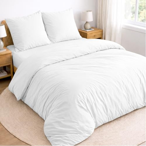 Twinzen - Parure de Lit 160x200-4 Pièces - Blanche - Microfibre Douce | Housse de Couette 220x240 · 2 Taies Oreiller 65x65 · Drap Housse 160x200 · OEKO-TEX · Linge de Lit Adulte