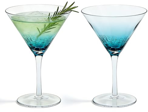 2 copas de cóctel, 350 ml, vasos de martini, vasos de martini, copas de cóctel hechas a mano, cristal con tallo, copas de vino de cristal azul con degradado para restaurantes, fiestas, bares