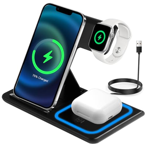 3 in 1 Caricabatterie a induzione compatibile con iPhone 17/16/15/14/13/12 Pro