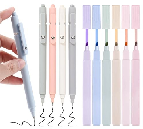 NUDVMUCH 11 pastell Textmarker: 5 Gelstifte 0,5mm + 6 Morandi für Studenten