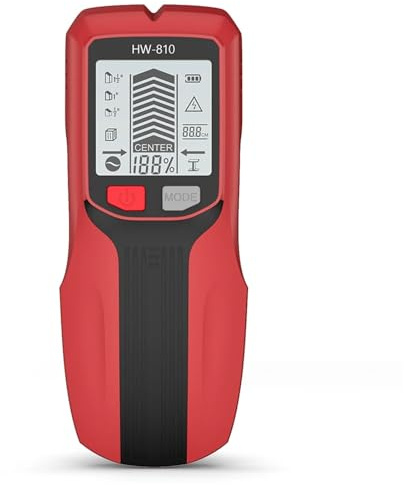 Rilevatore di perni, Rilevatore di metalli da parete 6 in 1 con retroilluminazione, rilevatore di montanti da parete, rilevatore di cavi sotto tensione CA, display LCD(Rot)
