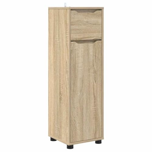 Ezbryzmatic Sonoma Oak Bathroom Cabinet 30.5 x 30 x 101 cm Chipboard Bathroom Cabinet with Door Shelves Moisture Resistant Height Adjustable for Bathroom Items Included