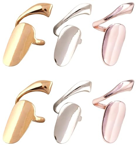 PONDON 6 anillos de uñas para mujer, juego de anillos abiertos ajustables para la punta del dedo, armadura de uñas de aleación, arte de uñas sin pegamento, joyería de declaración en oro, oro rosa y
