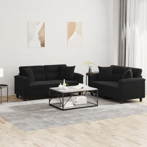 Basinlix 2-TLG. Boendelandskap med kudde svart mikrofibertyg 150/170 cm, hörnsoffa, stoppade möbler för vardagsrum, gästrum, kontor, avkoppling