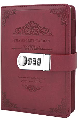 NectaRoy Retro PU Leather Password Notebook Writing Planner Organizer, Lined Diary Notebook Personal Sketchbook with Coded Lock, Pen Holder, Secret Password Hardcover Diary, 200x140mm