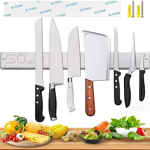 [Verbesserte 50cm] Magnetleiste Messer, Extra Starker Magnet Messerhalter aus Edelstahl, Magnetleiste Wandmontage, Selbstklebend Einfache Montage, Messerhalter Magnetisch Für Organisierte Küche