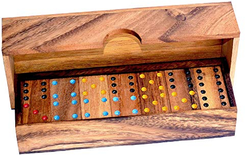 Domino 6 Long Box, Domino 6 Long Box mit 6 Punkten Legespiel Knobelholz Gesellschaftsspiel aus Holz Dominospiel für bis zu 4 Spieler mit 28 Steinen Kinderspiel, Gesellschaftsspiel