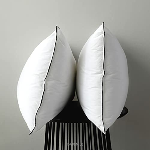 APSMILE Organic Feather Down Pillows Set of 2, Standard Size Bed Pillows for Sleeping with 100% Cotton Cover, 3-Chamber Hybrid Feather Down Core Pillow Surrounded by Polyester for Cushions 20x26