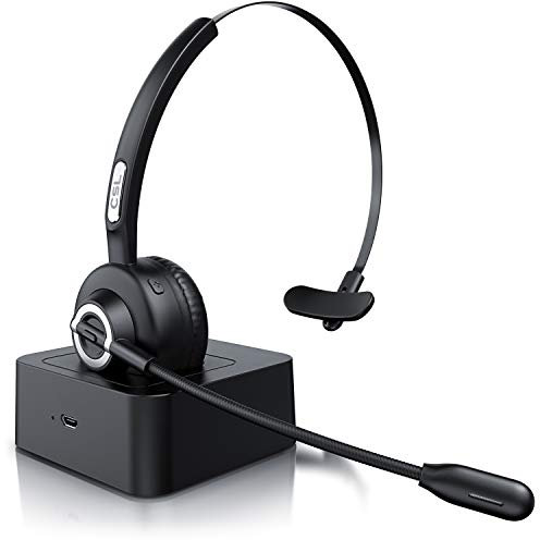 CSL - Cuffie Bluetooth e Stazione di Carica - Cuffie per Receptionist telefonia skype - Cuffie con Microfono Wireless Noise Reduction - Multipoint 2 collegamenti - Call Center - PC Tablet Smartphone