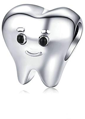 Ciondolo in argento Sterling 925 a forma di dente sano, portafortuna, adorabile, simpatico, per bracciali Pandora