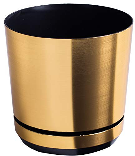 KORAD Vaso da fiori con sottobicchiere integrato - Decoro 023 - ottone, diametro 26 cm - Vaso per piante in plastica di alta qualità - Pentola di piante decorativo con fori di drenaggio