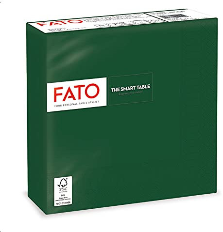 Fato, Einweg-Papierservietten, Ideal für informelle Mittagessen und Buffets, Packung mit 50 Servietten, Größe 33x33, 4-fach gefaltet, 2-lagig, Waldgrün, 100% reines Zellulosepapier, FSC-zertifiziert