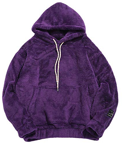ZAFUL - Felpa con cappuccio da uomo in tessuto peluche, con tasca a marsupio, soffice, per autunno e inverno, viola., M