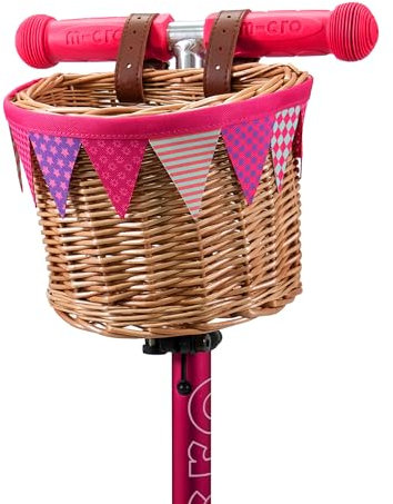 Micro Scooters | Eco Wicker Basket | Bike/Scooter Accessories For Kids | Large Front Basket | Pink