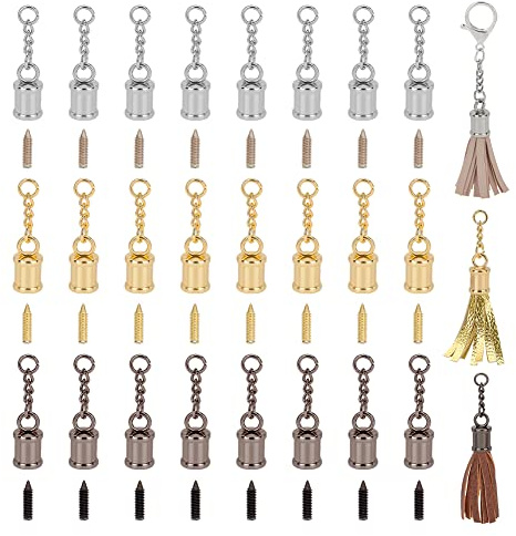 CHGCRAFT 24 Stück Schnur Endkappen Crimpenden mit Bead Bails und Curb Chains, Schnur Endkappen für DIY Halsketten Schlüsselbunde Halsreifen