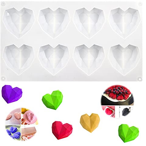 Stampo Diamante 3D Cuore,torta al cioccolato stampo,torta stampi,Stampo Silicone Forma Cuore,Chocolate Mold,Stampo da Pasticceria,Stampi per praline e caramelle,stampo per dolci a forma cuore (bianca)