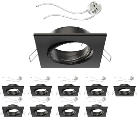 ledscom.de 10x Deckeneinbaurahmen RIR Einbaurahmen schwarz matt eckig schwenkbar (LED/Halogen/MR16/50mm) inkl. GU5.3 Fassung