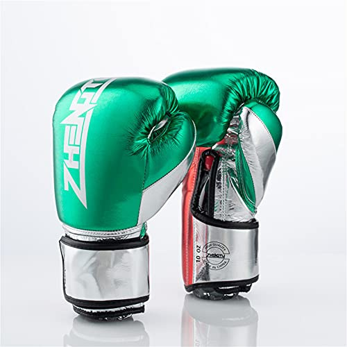 XJST Boxhandschuhe Sparring Muay Thai, Gel Sparring Trainingshandschuhe, zum Boxen, Training, Schlagsäcke, freie Kämpfe, Grappling, Kampfkunst, professionelle Qualität,Grün,10OZ
