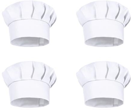 Lot de 4 chapeaux de chef pour enfants – Chapeaux de cuisine à haut rond, élastique, réglable et respirant pour cuisine, restaurants et fêtes