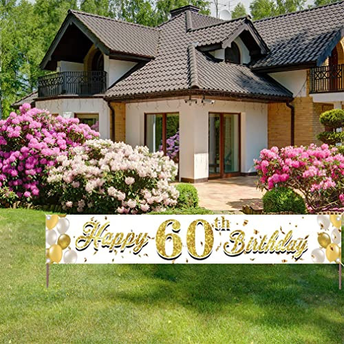 Alles Gute zum 60 Geburtstag Hof Schild 60. Geburtstag Dekoration für Mann oder Frau Happy 60th Birthday Hofbanner Goldener Ballon 3 m x 0,5 m Yard Sign Outdoor Indoor Hängendes Banner