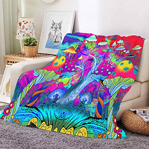 Treer Coperta Plaid in Flanella, 3D Funghi Stampa Coperta Pile, Microfibra Coperta Divano Morbida Trapunta per Bambini/Adulti/Singolo Matrimoniale Letto (150X130cm,Magia retrò 3)