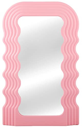 DaizySight Rosa Unregelmäßiger Spiegel Asthetik Dekorative Welliger Wandspiegel für Schlafzimmer, Wohnzimmer, Flur, 40 * 25cm