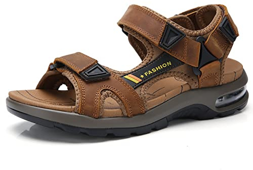 Sandales pour hommes en cuir à bout ouvert sandales de randonnée sandales de sport d'été en plein air (couleur : marron clair, taille : 41)