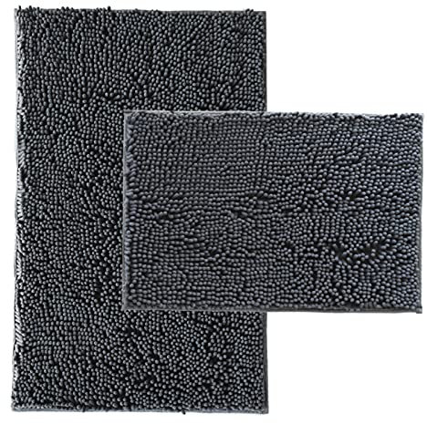 Juego de Alfombrillas de Baño, 2 Piezas, Felpilla Suave, Alfombrilla de Baño Antideslizante, Alfombrilla de Baño de 50 X 80 Cm, Alfombrilla de Baño Absorbente de 40 X 60 Cm, Color Gris Oscuro