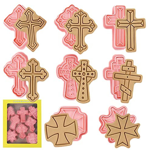 Youding Juego de cortadores de galletas cruzados, cortadores de galletas de polipropileno con forma de cruz, molde adorable 3D, utensilios de cocina para hornear fondant, pastelería, suministros para
