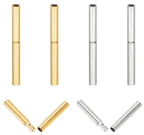 UNICRAFTALE 6 Sets 2 Farben Zylinder Bajonett Druckverschlüsse 304 Edelstahl Kordelendkappen 1mm Loch Leder Seil Verschlüsse Schmuckverschlüsse Armband Halsketten Verschlüsse Lederkordelschnalle