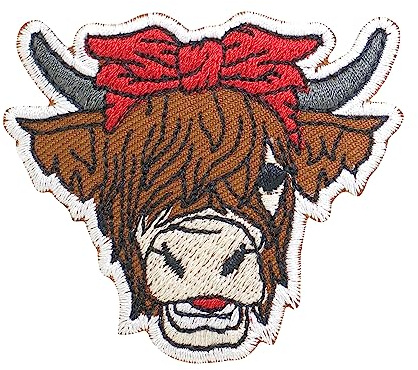 Octory Lady Highland Cow Iron On Patches for Clothing Saw On/Iron On Embroidered Patch Applique for Jeans, Hats, Bags