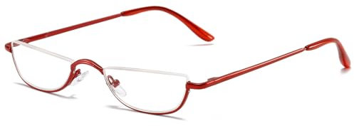 ABETOS Halbrand Lesebrille Herren Damen Metall Halbmond Halbrahmen Sehhilfe Flexibel Federscharnier Lesebrillen Computer Lesebrille Leicht Komfortable Lesehilfe Brille mit Stärke(Rot, 3.0)