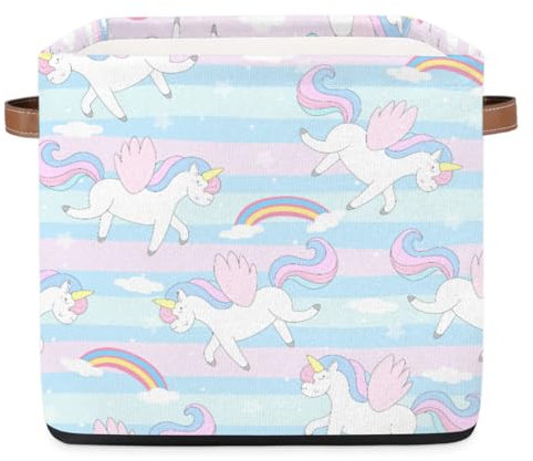 TropicalLife Regenbogen-Einhorn-Aufbewahrungskorb, 36 l, zusammenklappbarer Stoff-Aufbewahrungskorb, für Schlafzimmer, Badezimmer, Zuhause, Kinderzimmer, Organizer für Spielzeug und Kleidung
