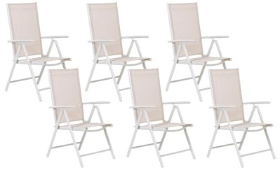 Beliani 6er Set Gartenstuhl Terrassenstuhl Balkonstuhl Hochlehner Aluminium Beige Catania