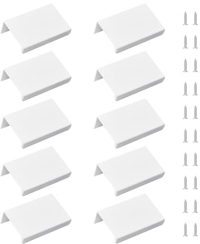 MOROBOR Mini-Fingerkantengriff, verdeckter Griff, moderner Stil, rechtwinklig, Aluminiumlegierung, unsichtbare Schrankknöpfe für Schrank-Hardware-Schublade, 50 mm, Weiß, 10 Stück